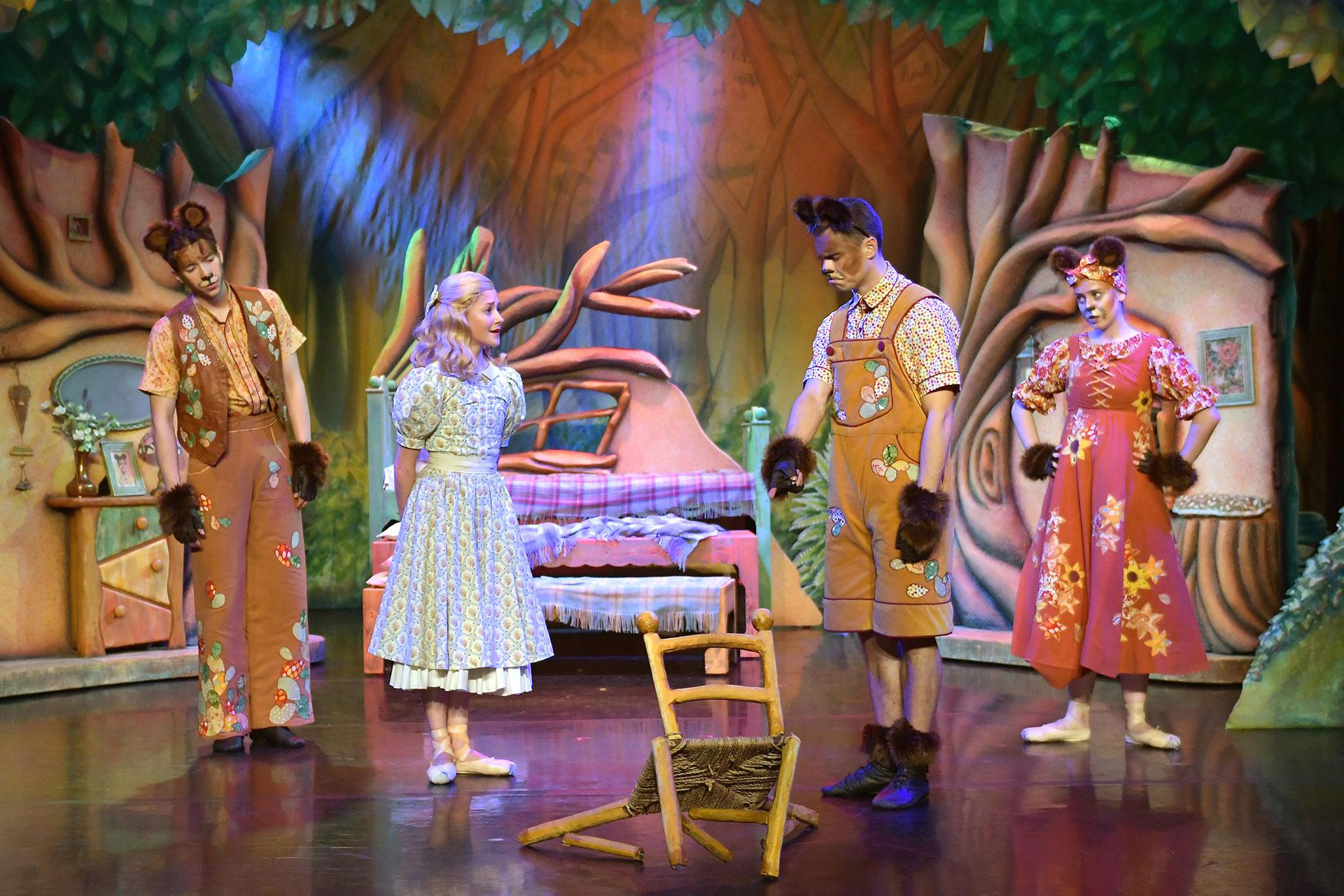Goldilocks & the Three Bears, production, 2016, Natalia Kerner as Mother and Jenny Hackwell, photo Brian Slater Baby Bear is upset when he finds his chair broken