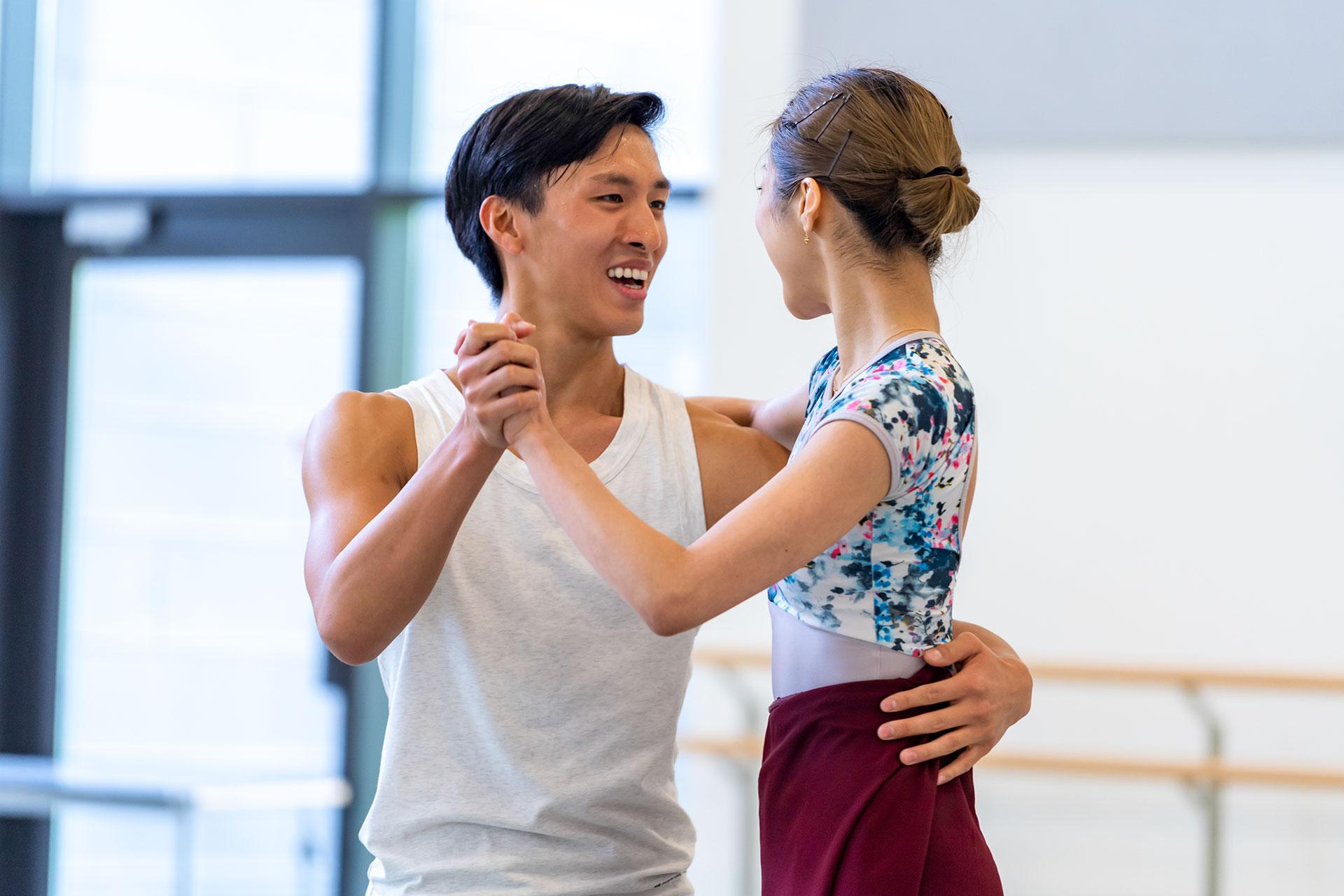 Matthew Koon and Ayami Miyata rehearsing their roles in Cinderella. Photo Riku Ito