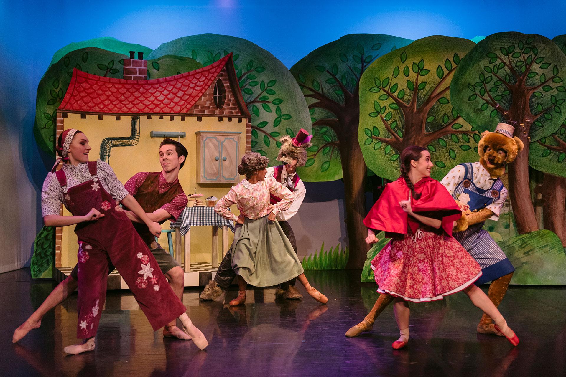 Little Red Riding Hood, production, 2019, Northern Ballet dancers, Photo Drew Forsyth Everyone dances happily together
