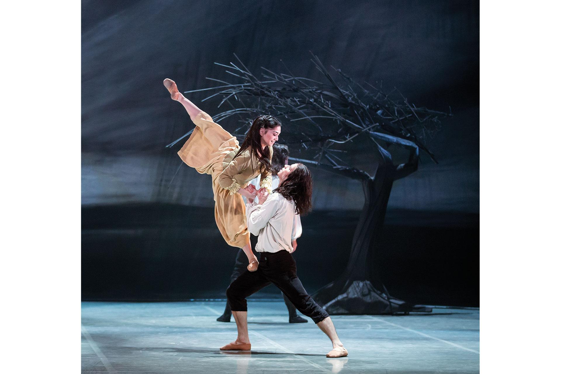 Wuthering Heights, production, 2015, Rachael Gillespie as young Cathy and Jeremy Curnier as young Heathcliff, photo Emma Kauldhar THE YOUNG Cathy and Heathcliff play and frolic on the moors, a time to be treasured