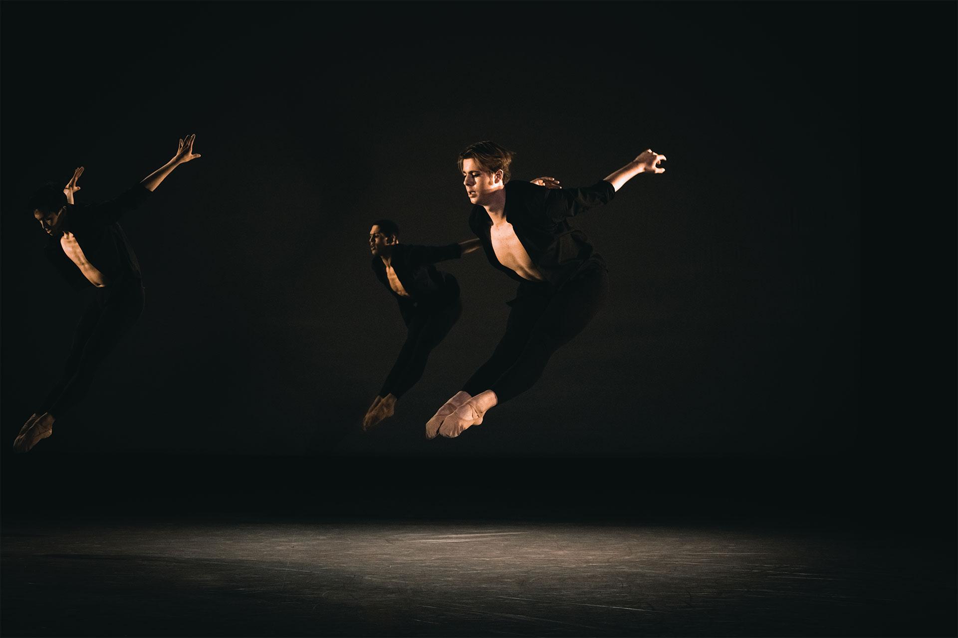 George Liang, Wesley Branch and Bruno Serraclara in Men Dances. Photo Riku Ito