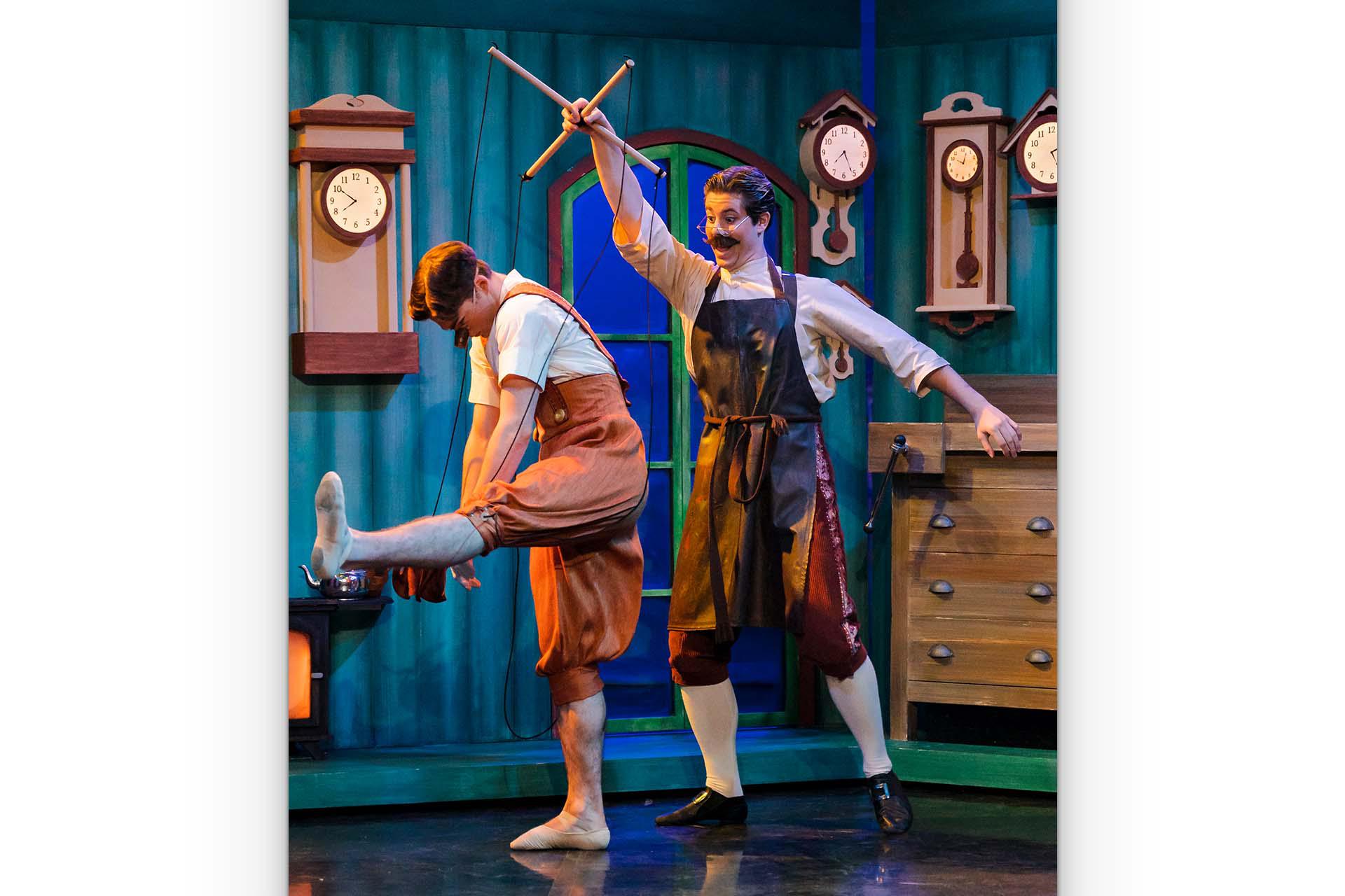 Geppetto practices with his latest creation, a puppet