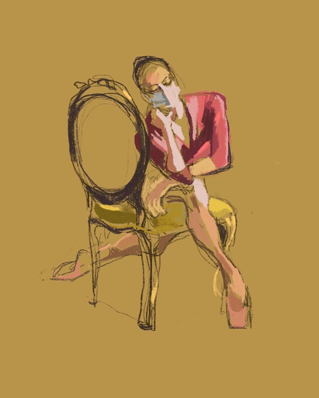 Painting of a dancer posing on a chair