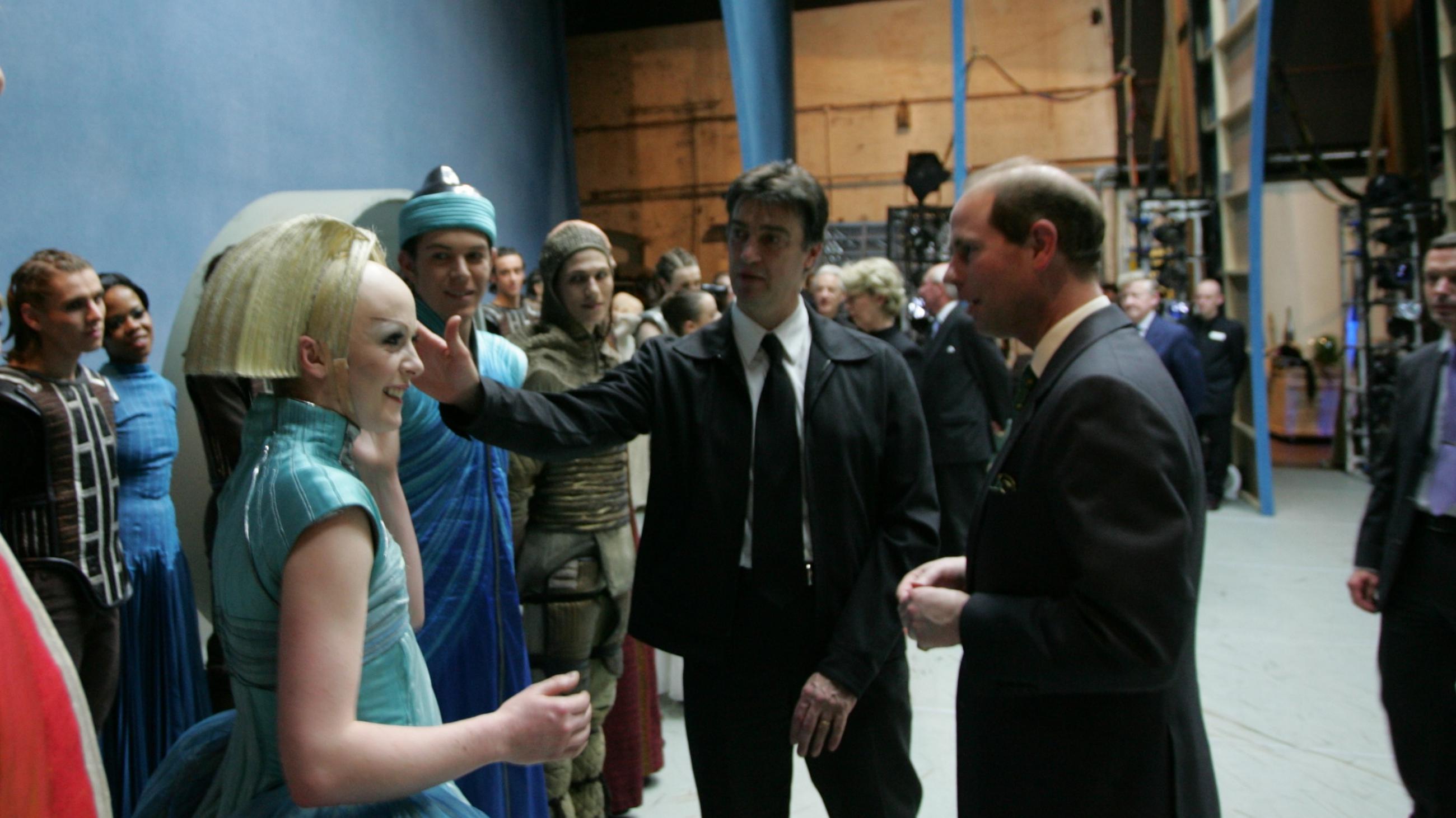 A photo of HRH The Earl of Wessex meeting David Nixon OBE and the cast of Northern Ballet's A Sleeping Beauty Tale. Photo Darren Goldsmith, 2007.