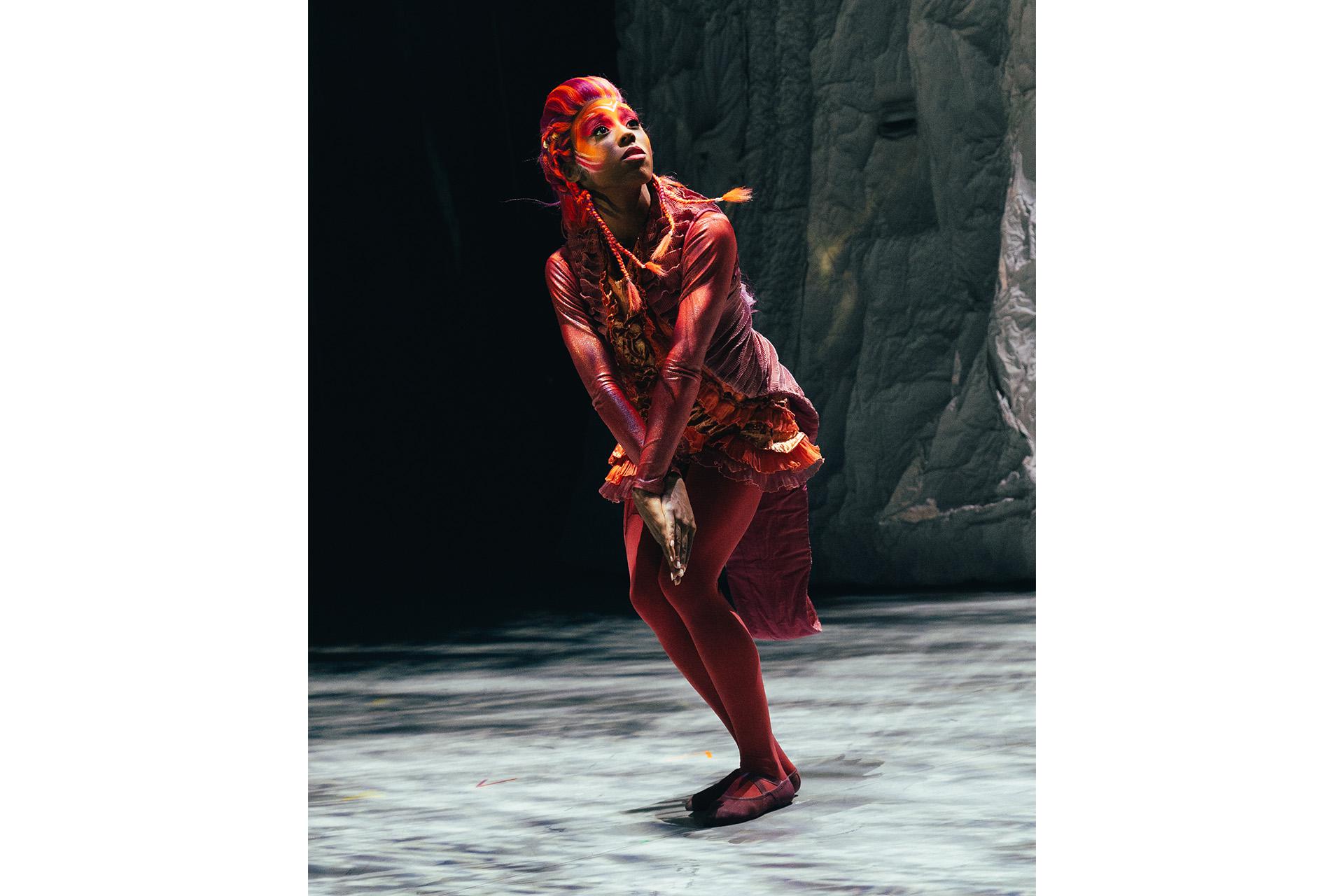 The Little Mermaid, production, 2022, Aerys Merrill. Photo George Liang Dancer performing as a red seahorse