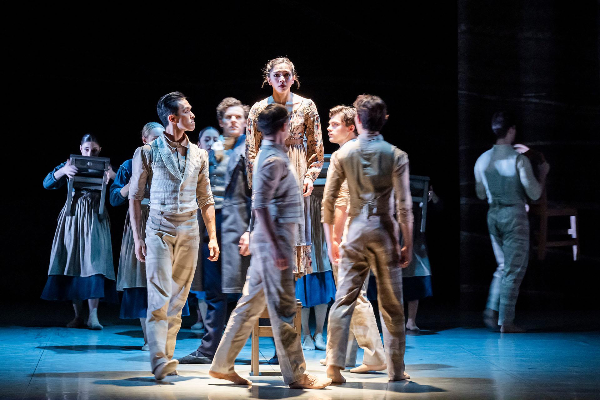 Young Jane stands on a chair as punishment, classmates, demons, circle her ominously