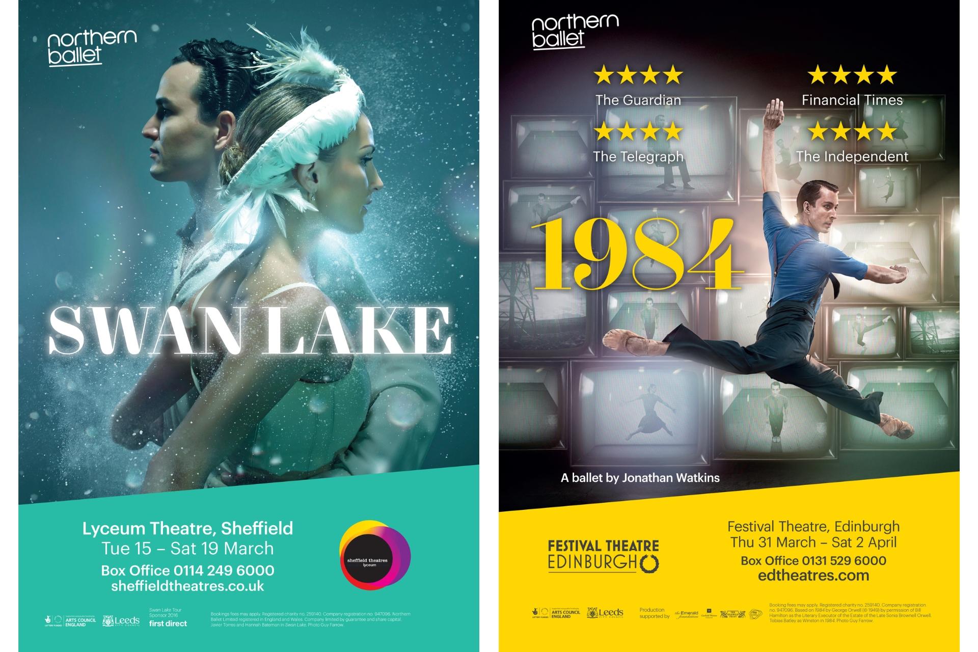 Posters from Swan Lake (2016) and 1984 (2016)