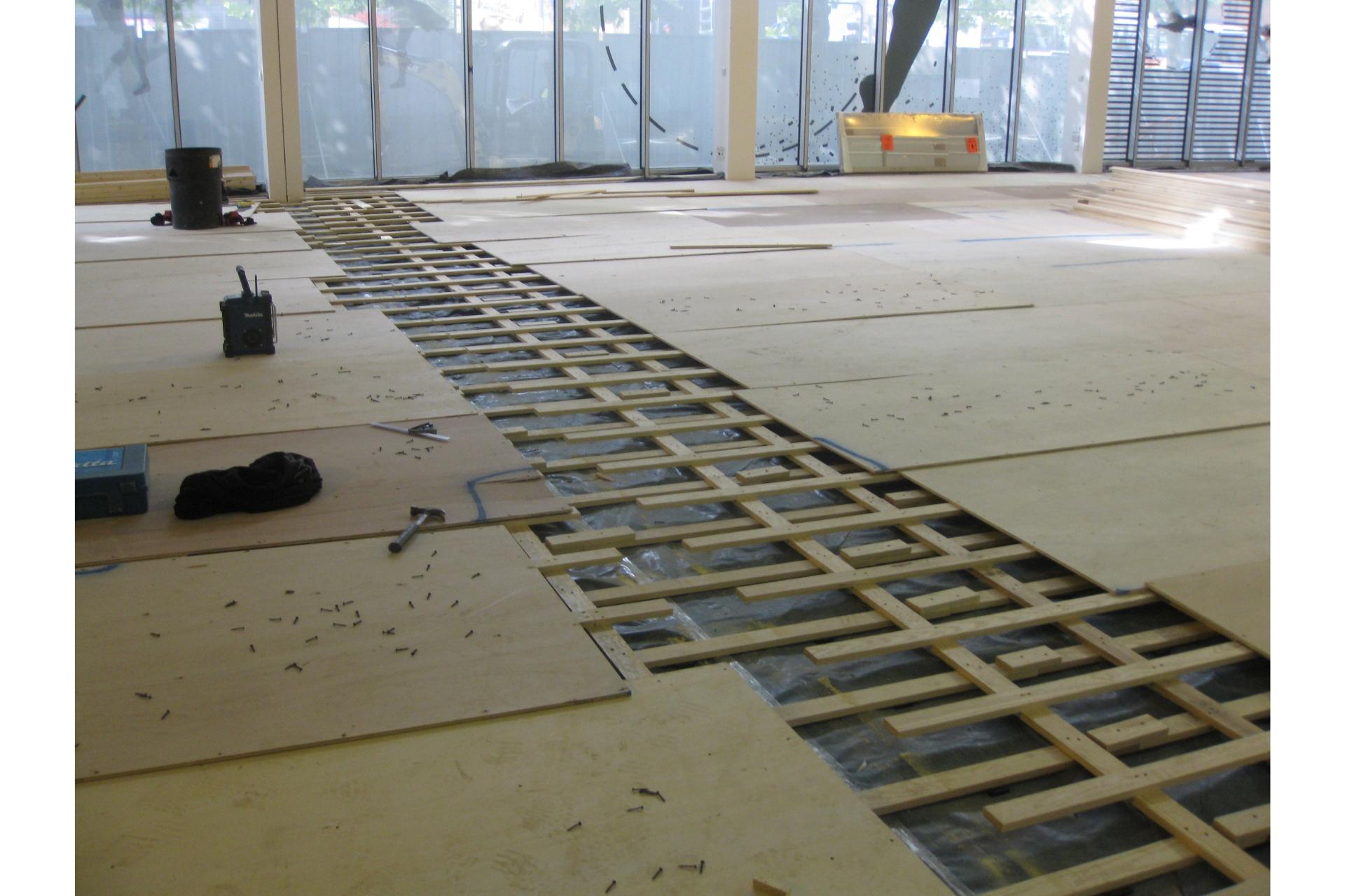 Dance studio floors being installed in Northern Ballet's building in Quarry Hill, Leeds