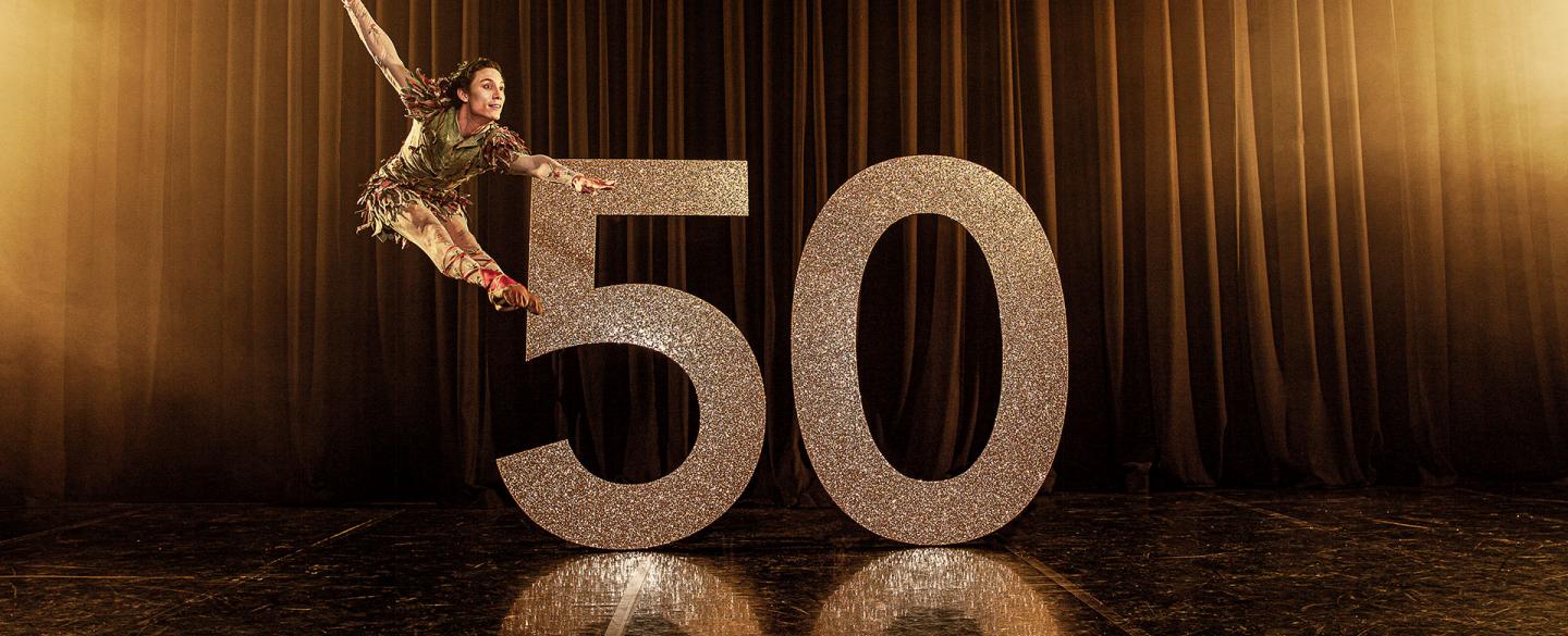 Kevin Poeung as Peter Pan in a photoshoot image for Northern Ballet's 50th anniversary. Photo Guy Farrow.