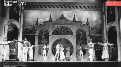 Carol Barrett, John Fletcher and dancers in Laverne Meyer's 1973 production of Cinderella