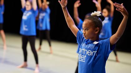 Young people performing on Northern Ballet's stage after being spotted for their talent. Photo Justin Slee