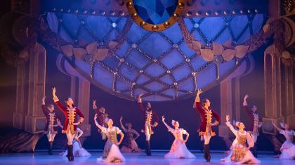 Northern Ballet dancers dancing in perfect time at the Ball in our ballet of Cinderella. Photo Emma Kauldhar.