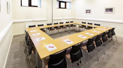 Meeting room with round table seating