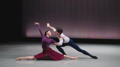 Minju Kang and Lorenzo Trossello in rehearsals for 1984. Photo Emily Nuttall