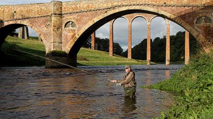 Man fishing in a river
